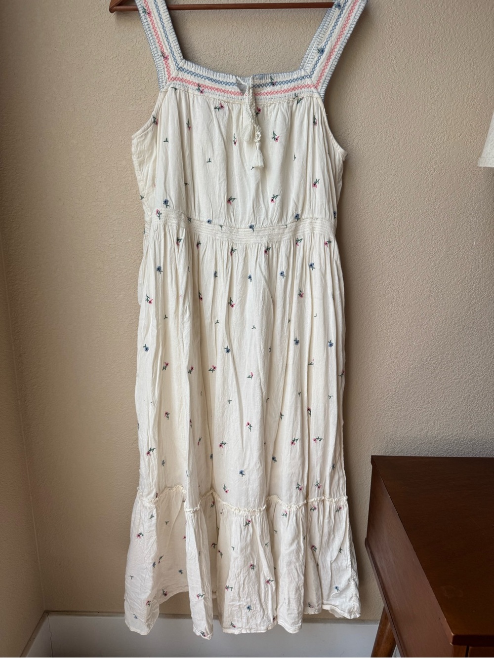 Old Navy Cream Embroidered Floral Sundress